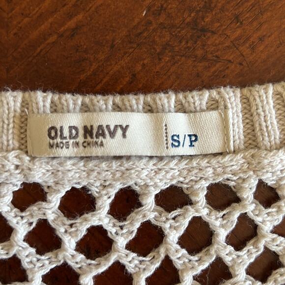 Old Navy Size S Cream Cotton Open Weave Cropped Pullover Sweater - Picture 2 of 7